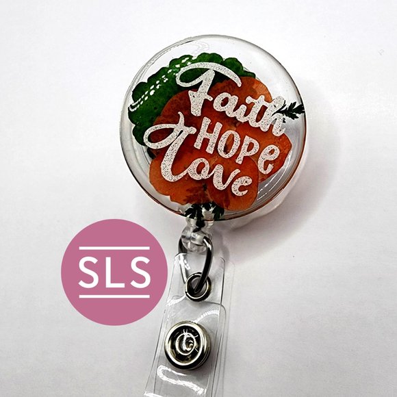 Floral Religious Badge Reel- Faith Love Hope Floral Badge Reel - Picture 8 of 8